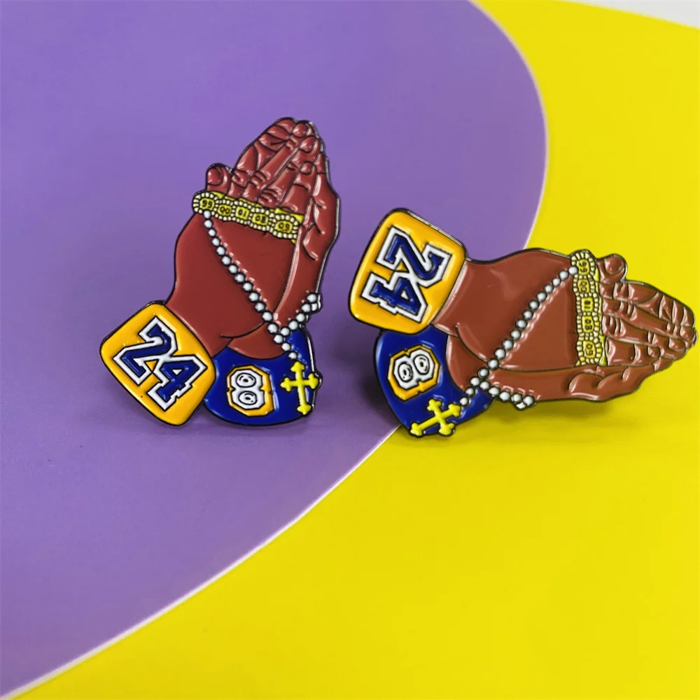 Custom High Quality Number 24 Los Angeles Lakers Metal Badge Kobe Glitter Soft Enamel Hat Pins Lapel Metal Pins Memorial Cap Pin