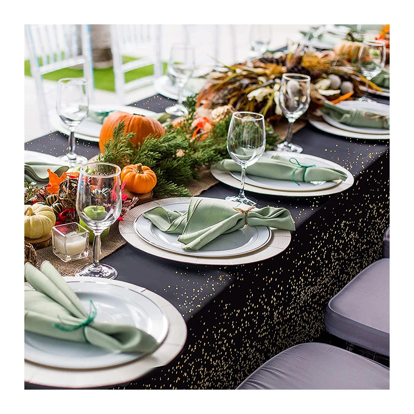 Black and Gold Disposable Table Covers Plastic Tablecloth Party Table Cloth 54*108 inch