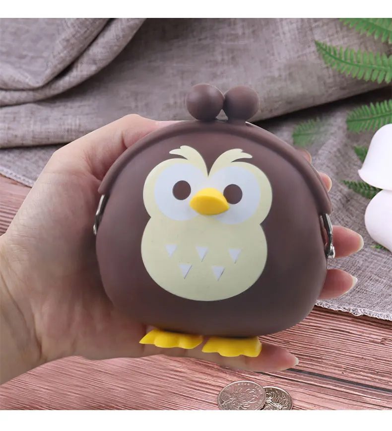 High Quality Soft Colorful Waterproof Cute Cartoon Owl Animal Shape Bag Silicone Rubber Wallet Pouch Coin Purse