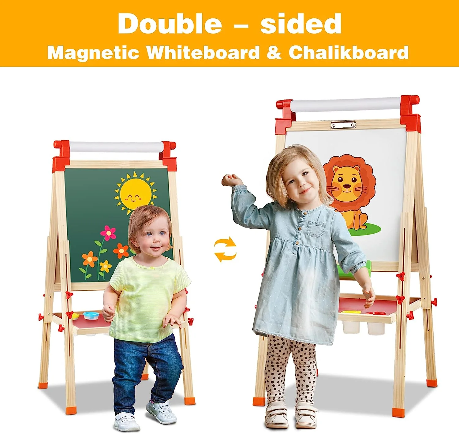 Adjustable Double Sided Drawing Board Whiteboard Chalkboard Kids Wooden Easel With Extra Letters For Kids Painting Drawing