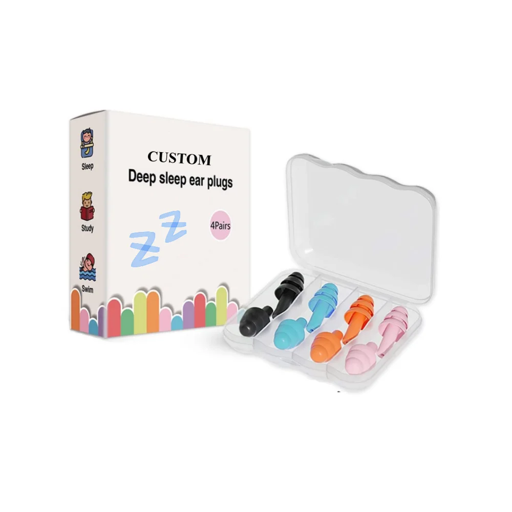 4 Pairs Custom Brand Ear Plugs for Sleep Soft Silicone Reusable, Earplugs for Sleeping Noise Cancelling