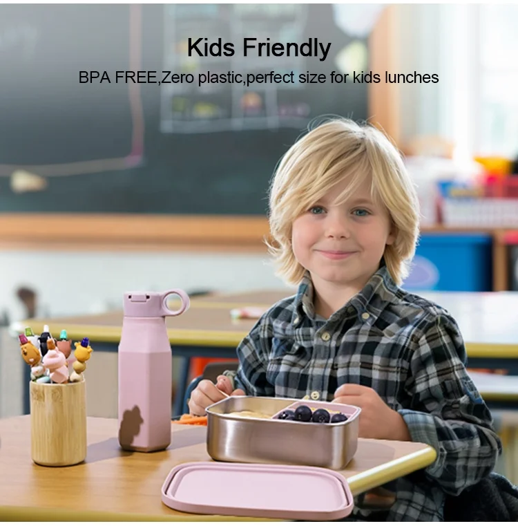 New Bpa-free Eco-friendly Silicone Seal Proof Stainless Steel Food Container Kids Dishwasher Bento Lunch Box With Silicone Lid