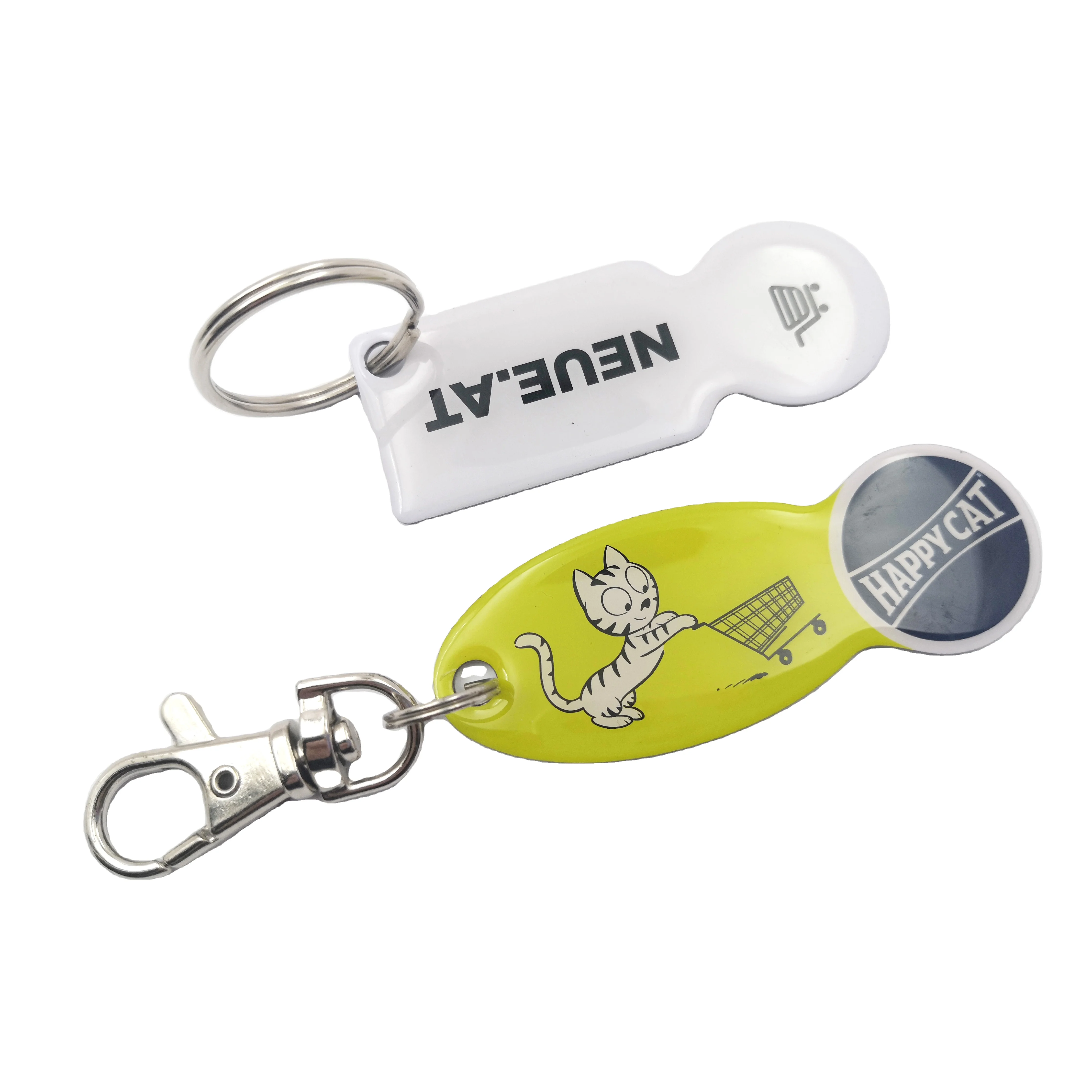 Custom epoxy Shopping Trolley Token metal keychain cheap Supermarket trolley key chain  Coin Holder Keychain  for free gift