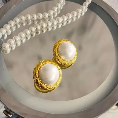 
Vintage Design Pearl Earrings Real Gold Plated Elegant Earrings Women Office Lady Accessories Wholesale 