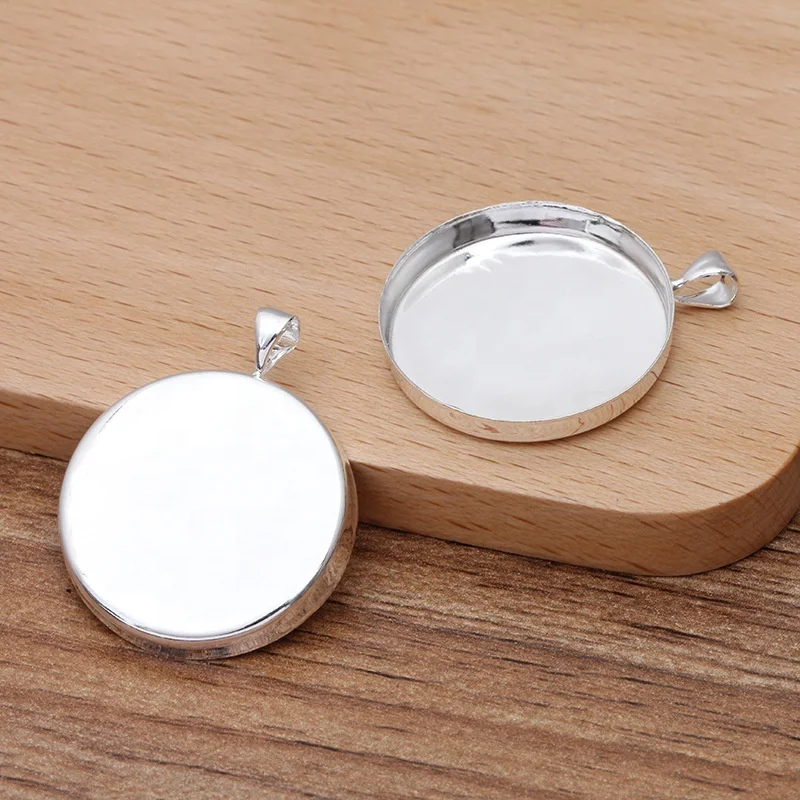Deep Round Sliver Plate Brass Bezel Cup Tray Pendant For Setting High Stones or Resin Rock Q08125