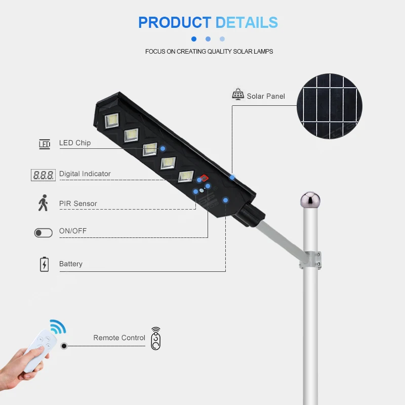 ALLTOP Black ABS Motion Sensor Remote Outdoor 50w 100w 150w 200w 250w 300w All In One Solar LED Street