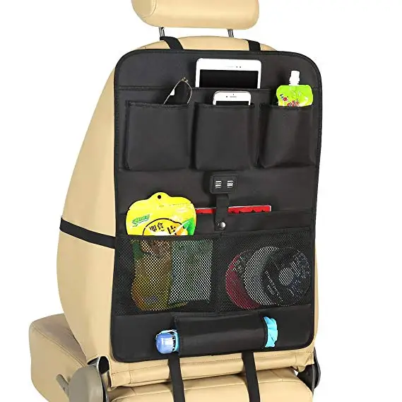 Wholesale Auto Car Seat Back Pocket Organizer with Tablet Ipad Holder 4 USB Ports for Cellphones car seat back organizer