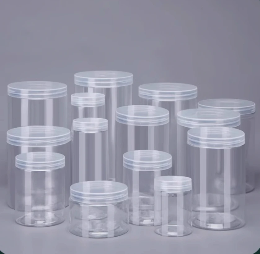 Round Plastic Jar with Screw Cap Wholesale Cosmetic Food Packaging  Cosmetic Cream Jar Food Storage Jar With Metal Aluminum Lid