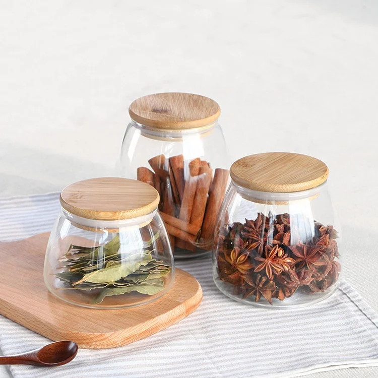 empty high borosilicate glass jars glass unique jars containers with acacia wood lid