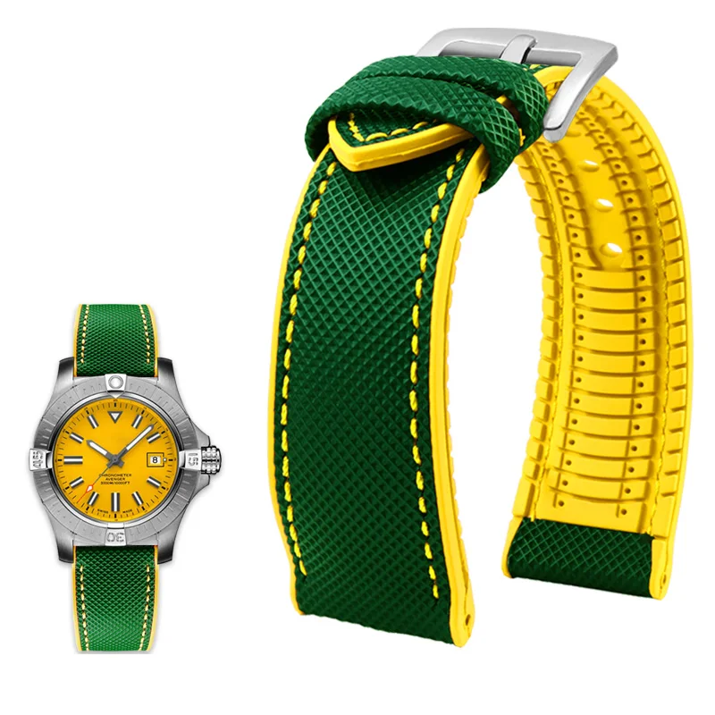 New Hybrid Carbon Fiber Canvas FKM Rubber Watch Band 20 21 22 23 24mmm Quick Release Watch Bracelet FKM Sailcloth Watch Strap