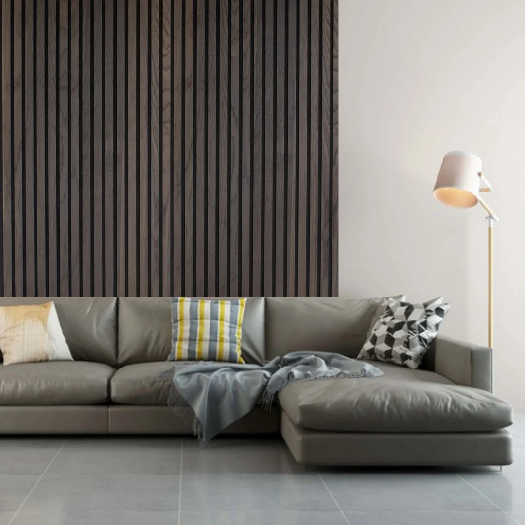 Custom 3D Modern Fireproofing Sound-absorbing European Art Home Ceiling Black PET Mdf wood slats wall acoustic panels akupanel