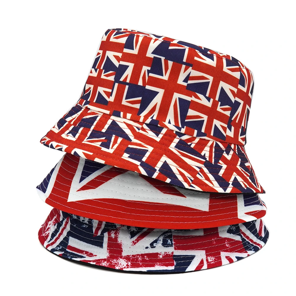 Chinese suppliers Custom New Design Reversible UK Wales Logo Fashion england flag Fisherman Cap Printed Flag Bucket Hats