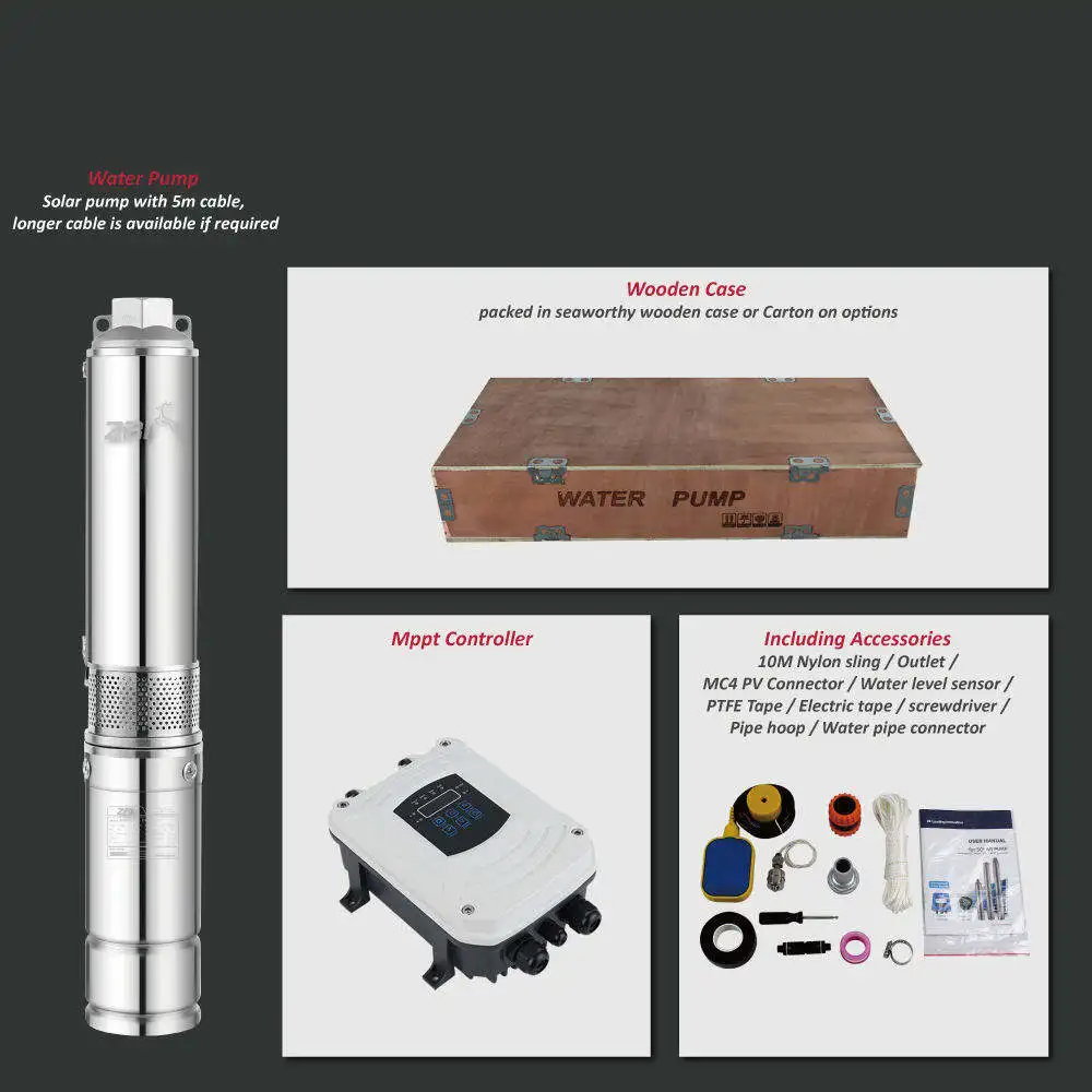 Pompe Solaire 1100W 3 Inch Head 200 Meter 7Hp 20 Hp Motor Solar Powered Boreholes Submersible Water Pump For Irrigation