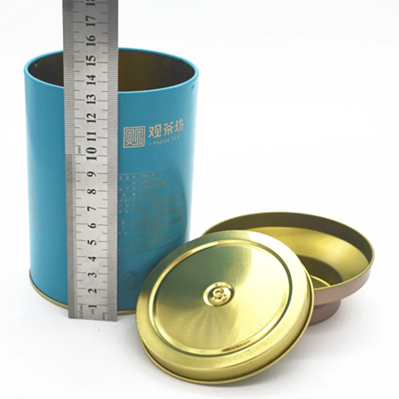chinese tea canister round luxury gold vintage metal tea tin with double lid loose tea caddy tin