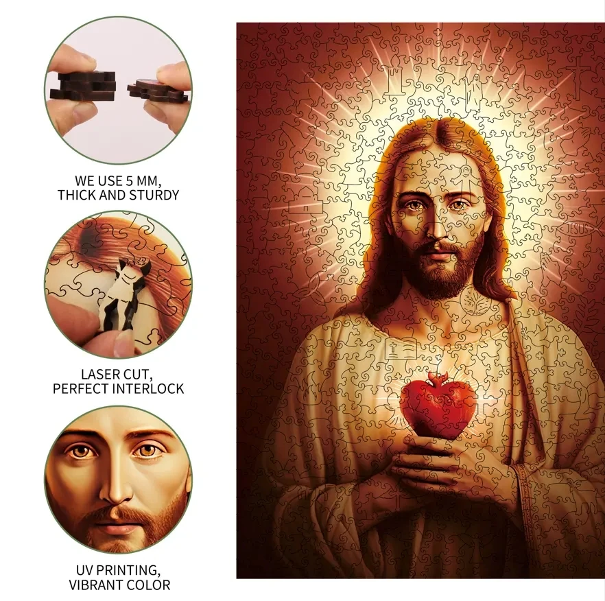 2023 New High Quality Heart Of  Jesus DIY Wooden Puzzle Customized For Adults & Kids 3D Jigsaw Puzzle