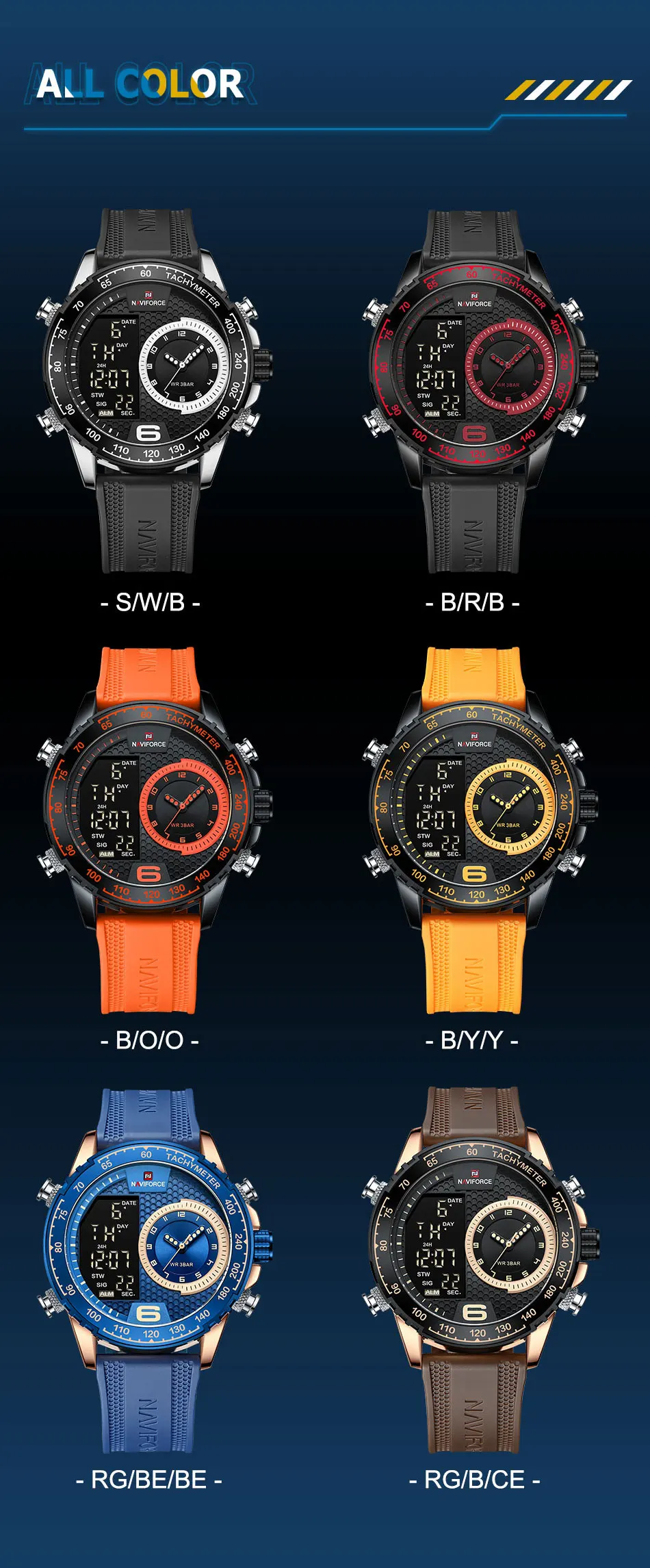 NAVIFORCE 9199T Hot selling Fashion TPU band men wrist luxury  LCD Digital Display waterproof Sport Military watch