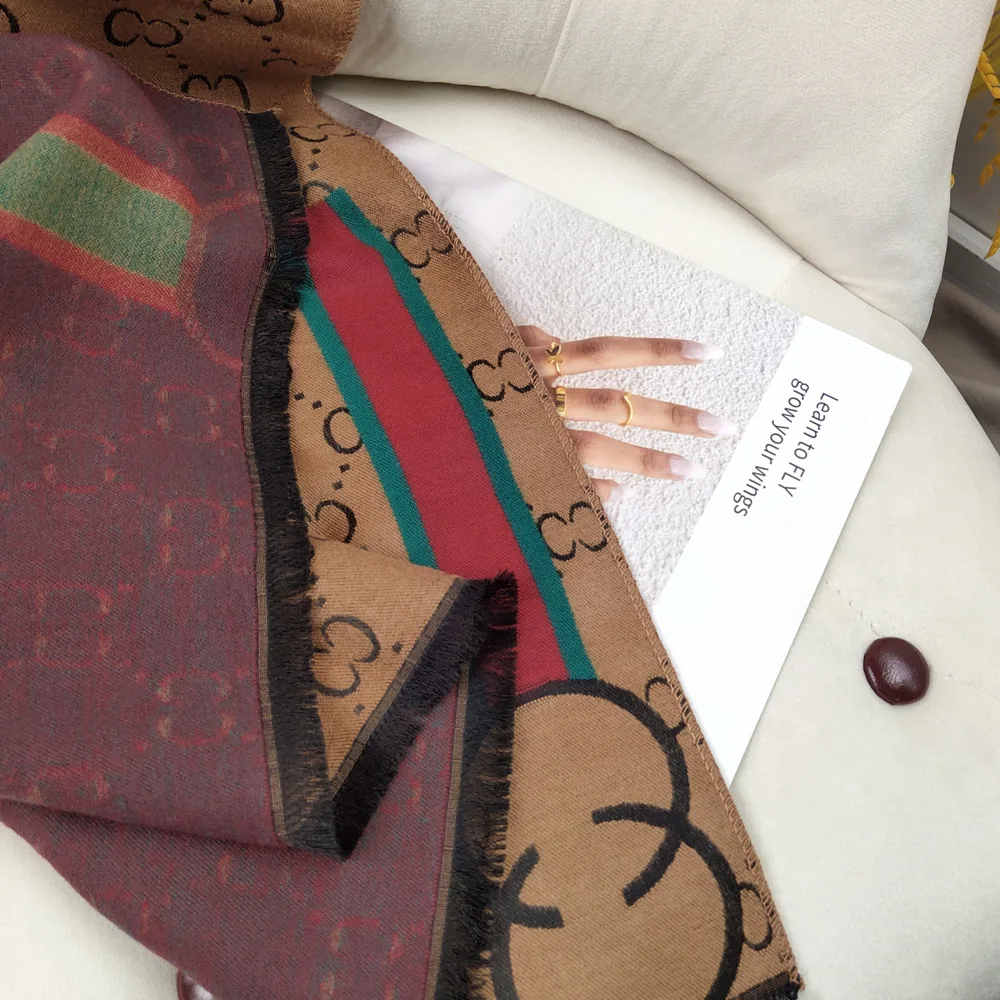 New Luxury Designer Ladies Double Sided Pashmina Shawls Fashion Letter Pattern Scarves for Women Winter Warm Cashmere Shawl