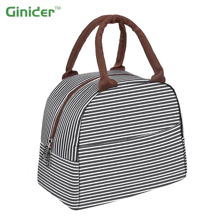 600D Stripe Polyester Custom Cooler Bag Food Cooler Bags Insulated Lunch Bag For Food Handbag