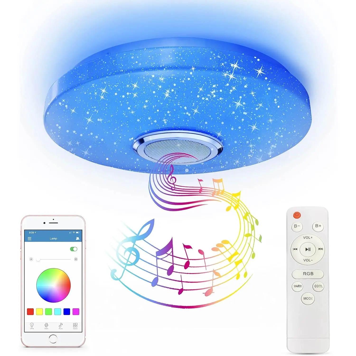 Ceiling light Bluetooth-Speaker-12-36W-Dimmable Lamp App Remote Control Waterproof Lights Child Bedroom