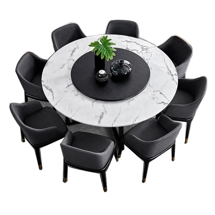 Nordic modern style round rotating Dining Table for 6/ 8/12 seaters luxury marble marble table rock plate Italy style factory