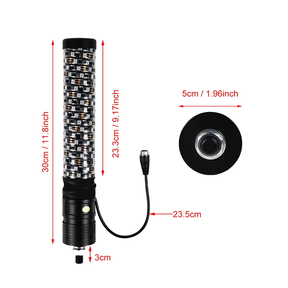 1FT RGB LED Whip Lights w/Flag Pole Remote Control Spiral RGB Chase Light for UTV, ATV, Off-Road, Truck, RZR, Can-am