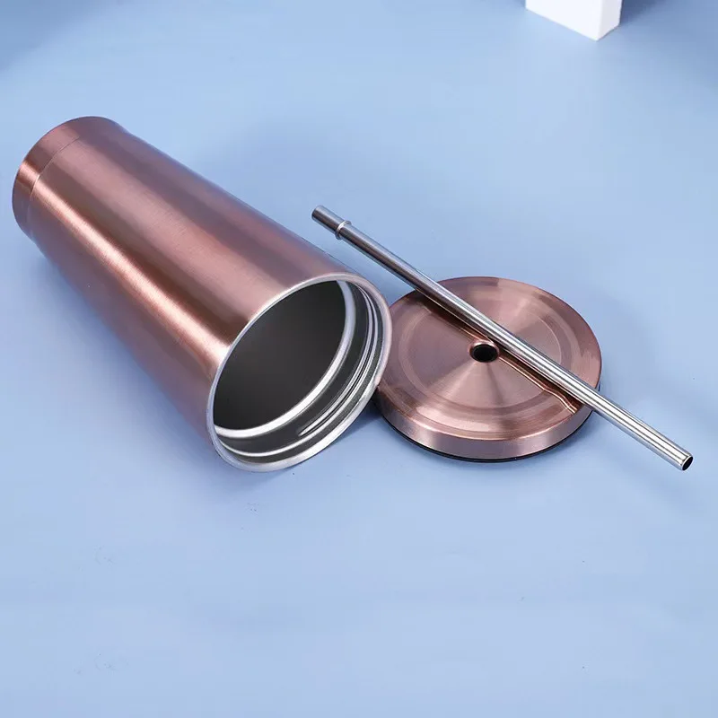Ready to ship simple 304 stainless steel 500ml /750ml coffee straw cup sublimation blanks slim cups tumbler with  lids and straw