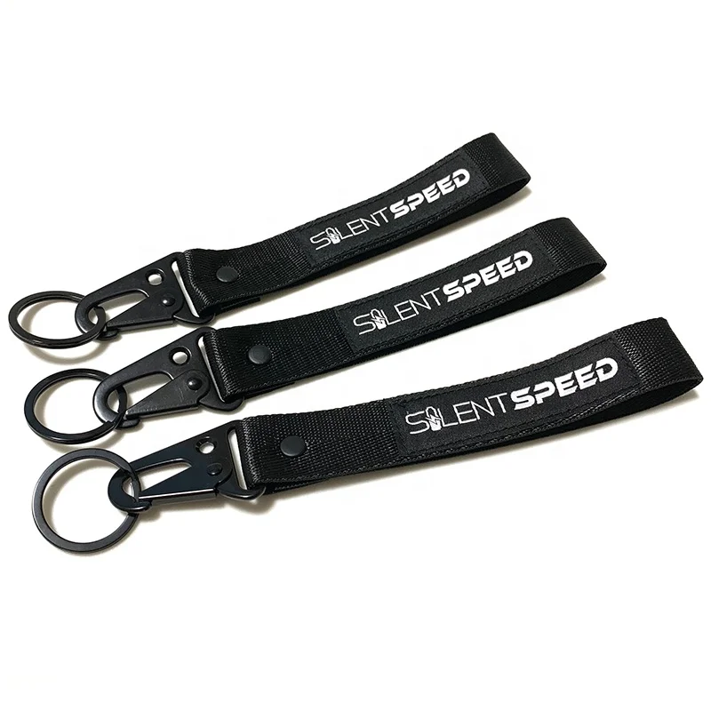 Custom Logo Woven Embroidered Short Keychain Lanyard Motorcycle Wrist Lanyards With Eagle Hook