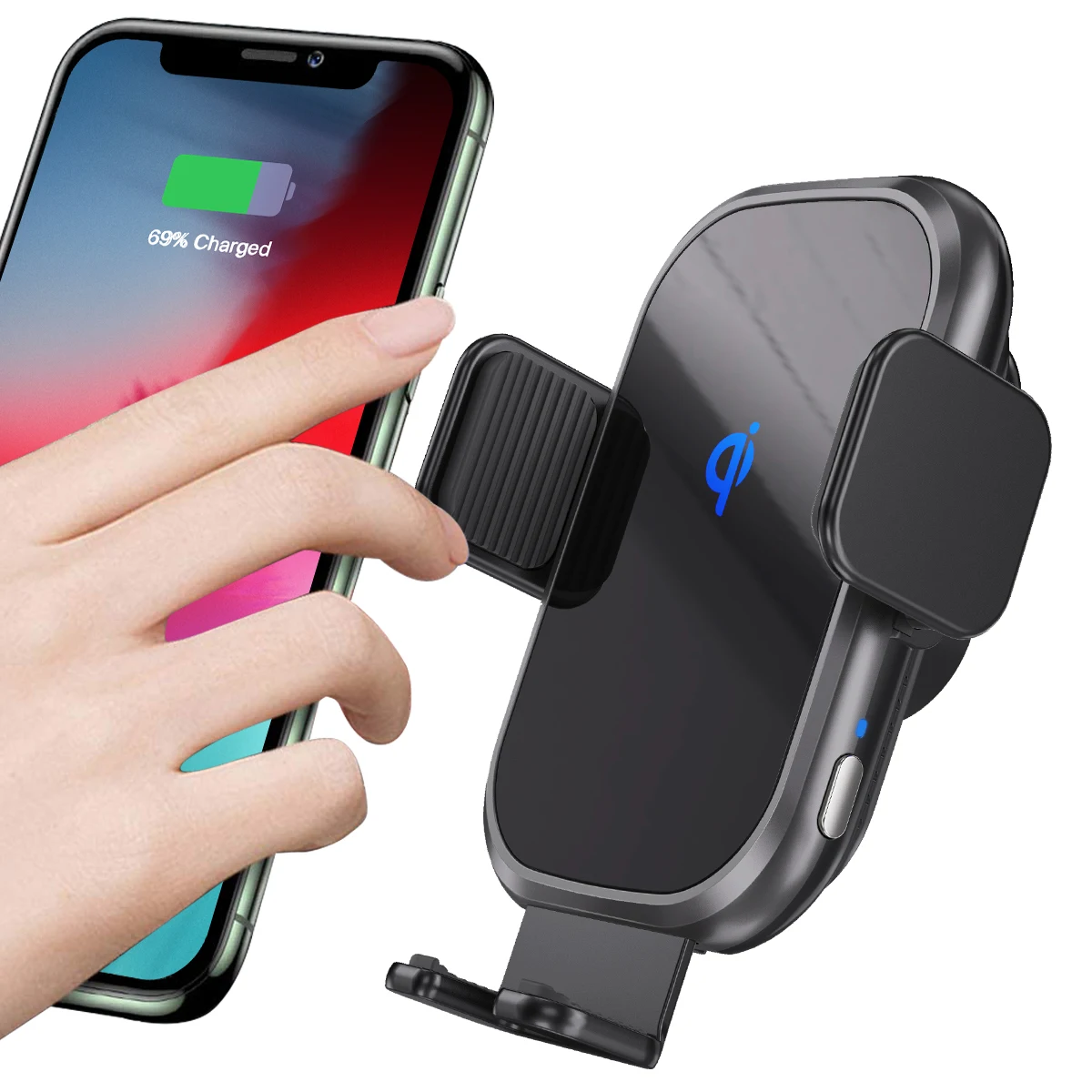 50% Discount 12V Acrylic Custom Logo Iphone Fast Charging Ultra Slim Smart Wireless Car Charger And Mount For Samsung