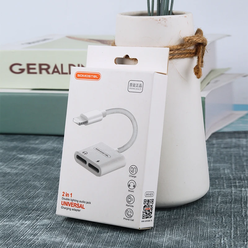 SOMOSTEL Dual Aux Audio Charger Earphone Adapter SMS-BZ05 For iPhone Audio Converter Aux Adapter High Quality Voice