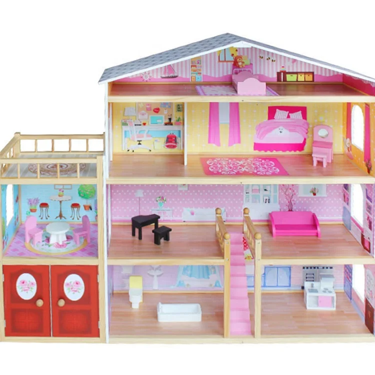 WEIFU 2024 Custom Best Selling High-quality kids four layers Villa wood doll house for girls birthday Christmas gifts