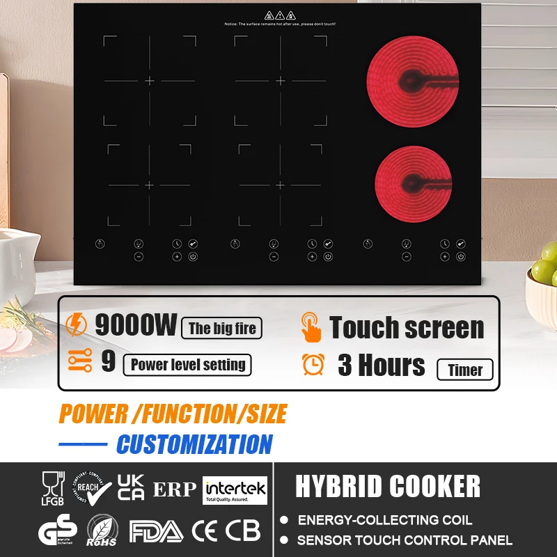 Popular 9000W 9 Power Level Setting Touch Control Kitchen Stove Electric Magnetic Induction Infrared Cooker