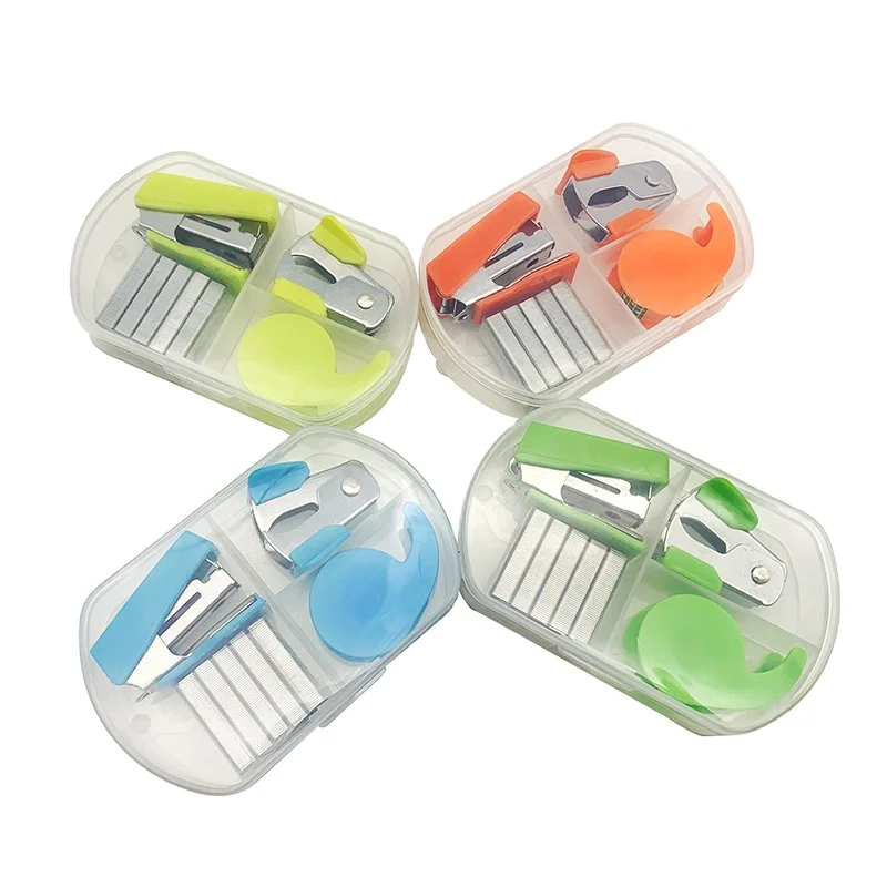 Набор мини-степлера для офисных принадлежностей с овальной пластиковой коробкой, включая степлер + 500 скоб + 1 Степлер + диспенсер для ленты