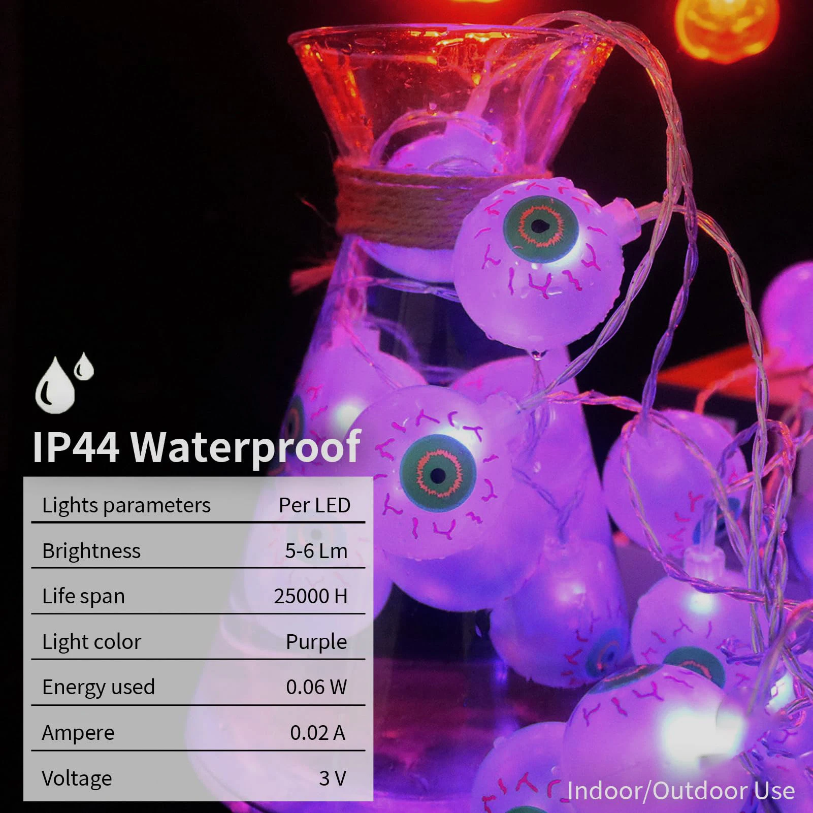 Battery Operated Halloween Eyeball Lights Purple Light Green Eye Halloween Lighted Props