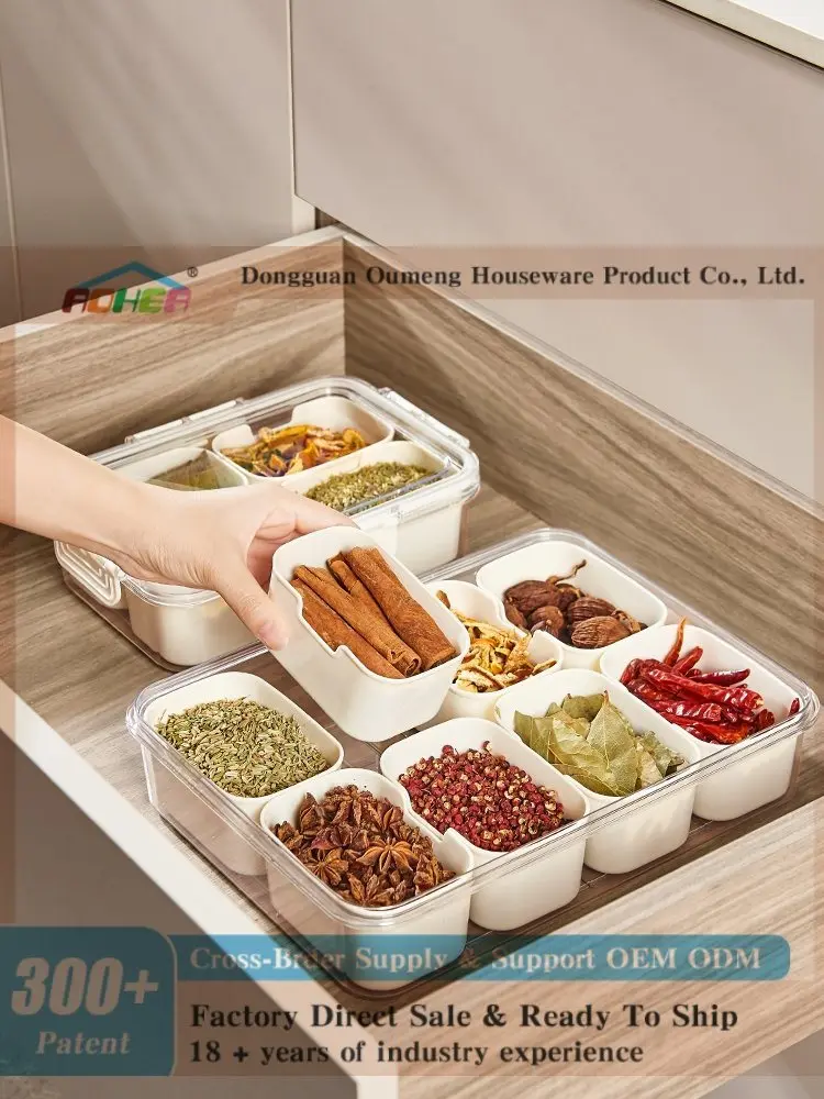 Aohea bpa free 4 8 compart Kitchen Organizer Spice Storage Container Plastic Sugar Salt Spicy Spice Storage Containers With Lid