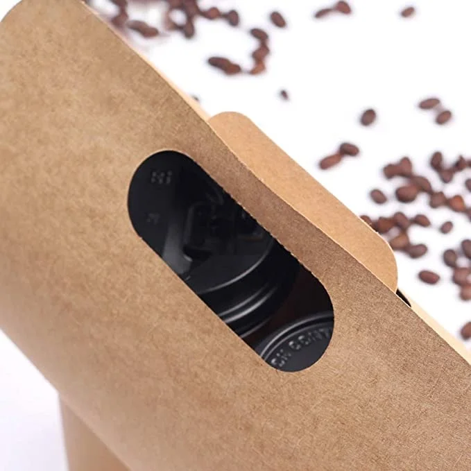 Customized take away  paper double cups carrier to go tea kraft packing disposable coffee paper cup holder