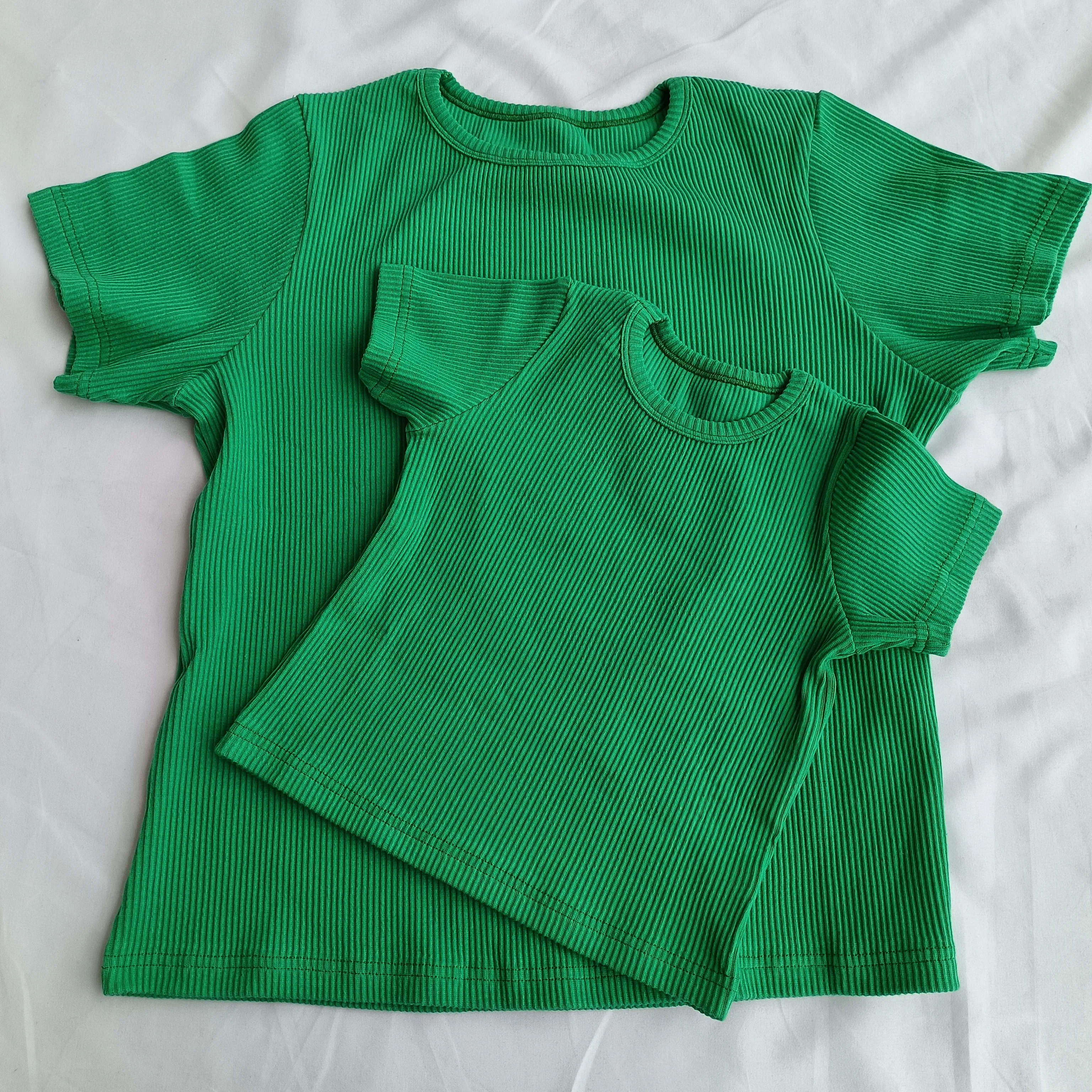 Australia Hot Selling Green Children T-shirts And Shorts Rib Baby Clothing Set