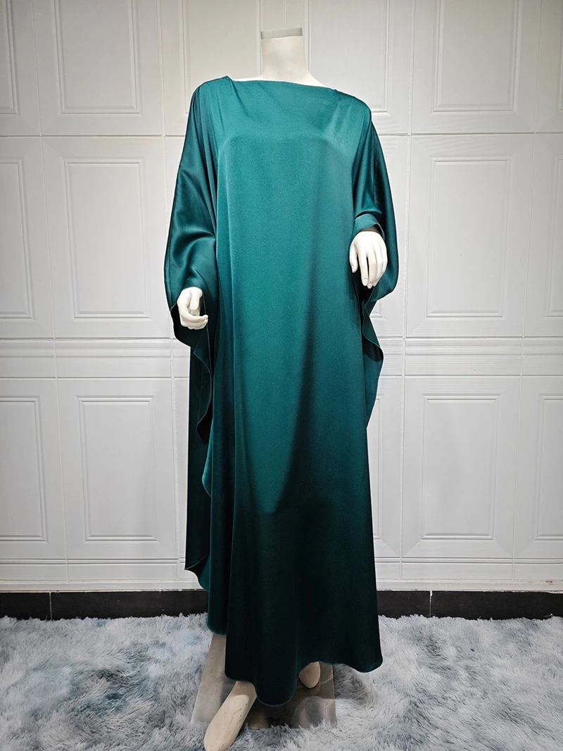 2024 Latest Islamic Muslim Women Dress Free Size Loose Satin Fabric Modest Muslim Dress For Women