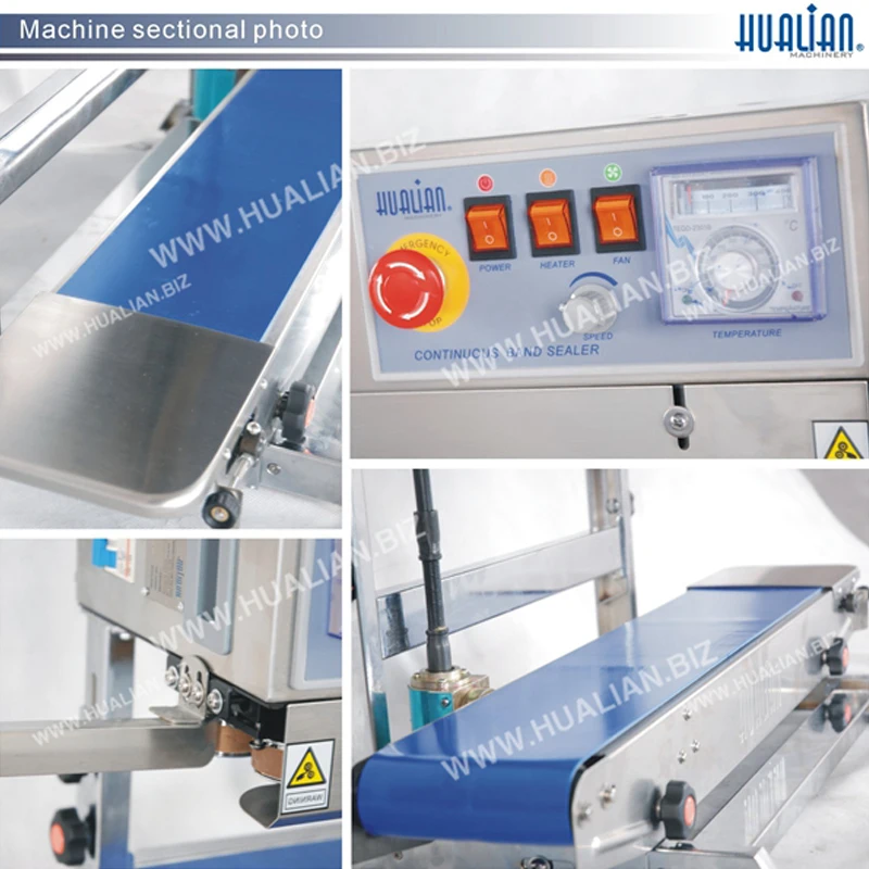 FRB-770II Hualian Heat Plastic Bag Oil Food Pouch Packing Automatic Continuous Band Sealer Seaing Machine