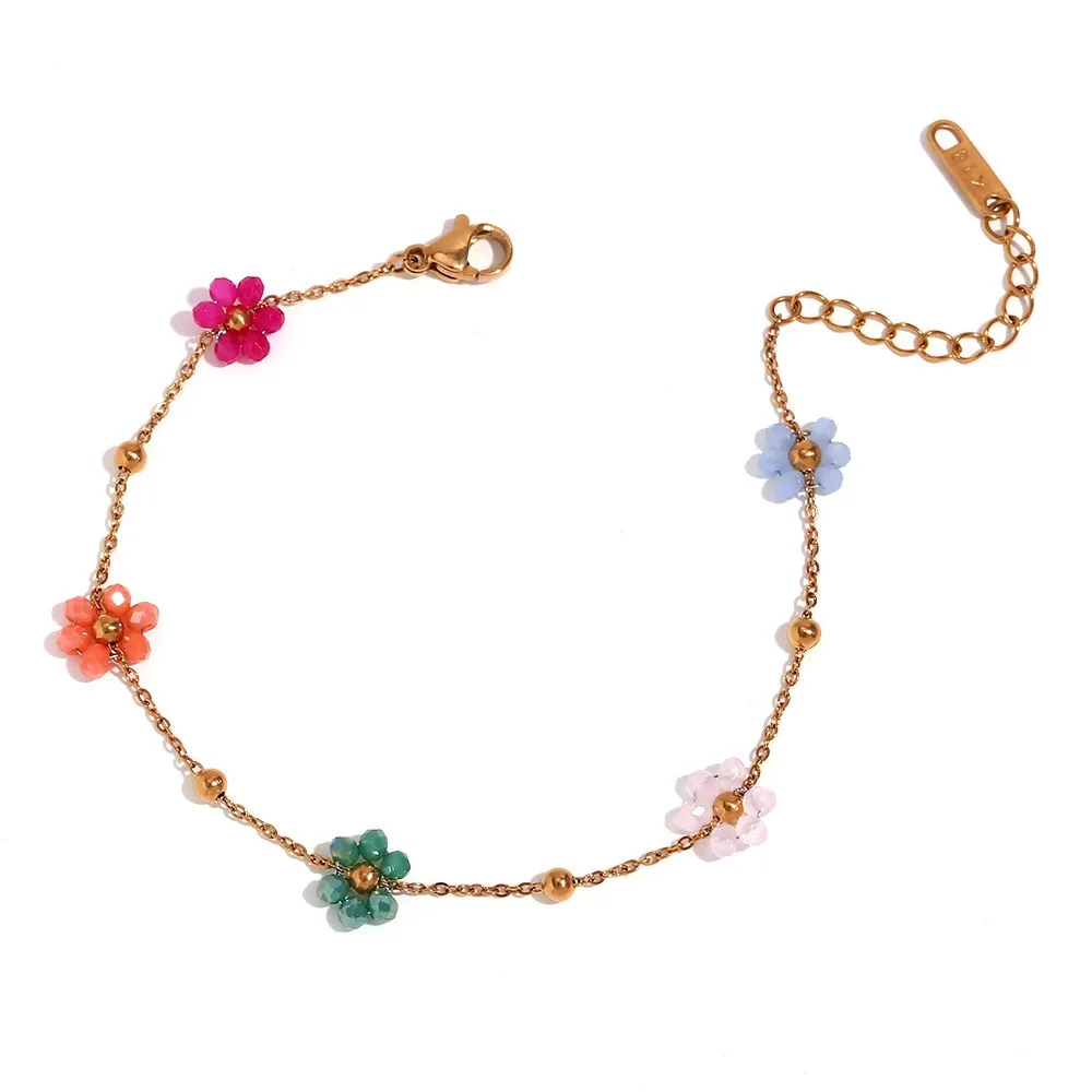 Summer Fashion Internet Celebrity Beaded Flower Chain Jewelry Innovative Design Stainless Steel Bracelet Necklace Waist Chain