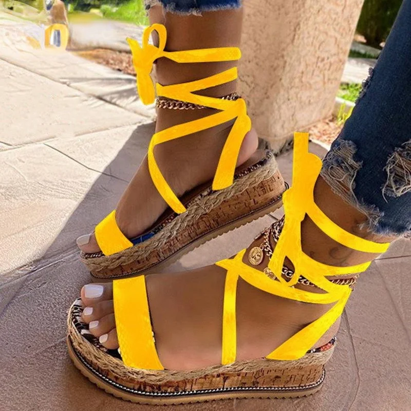 Women Sandals  Summer Snake Wedge Shoes Ethnic Print Fashion Casual Lace Up Women Shoes Beach Ladies Plus Size Shoes Sandals