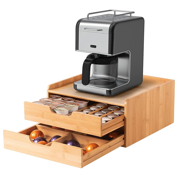 Durable Bamboo Coffee Pods Storage Wooden Tea Holder Box Stand Organizer Drawers