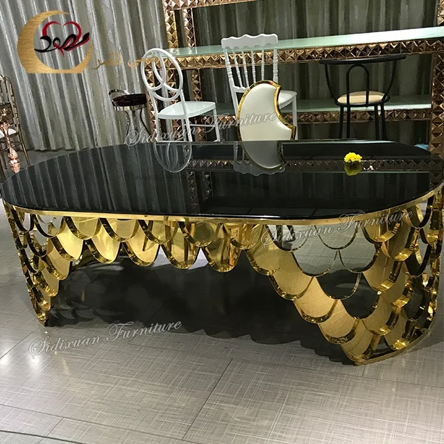 Glass top fish scale table legs gold dinner dining table set 6 chairs