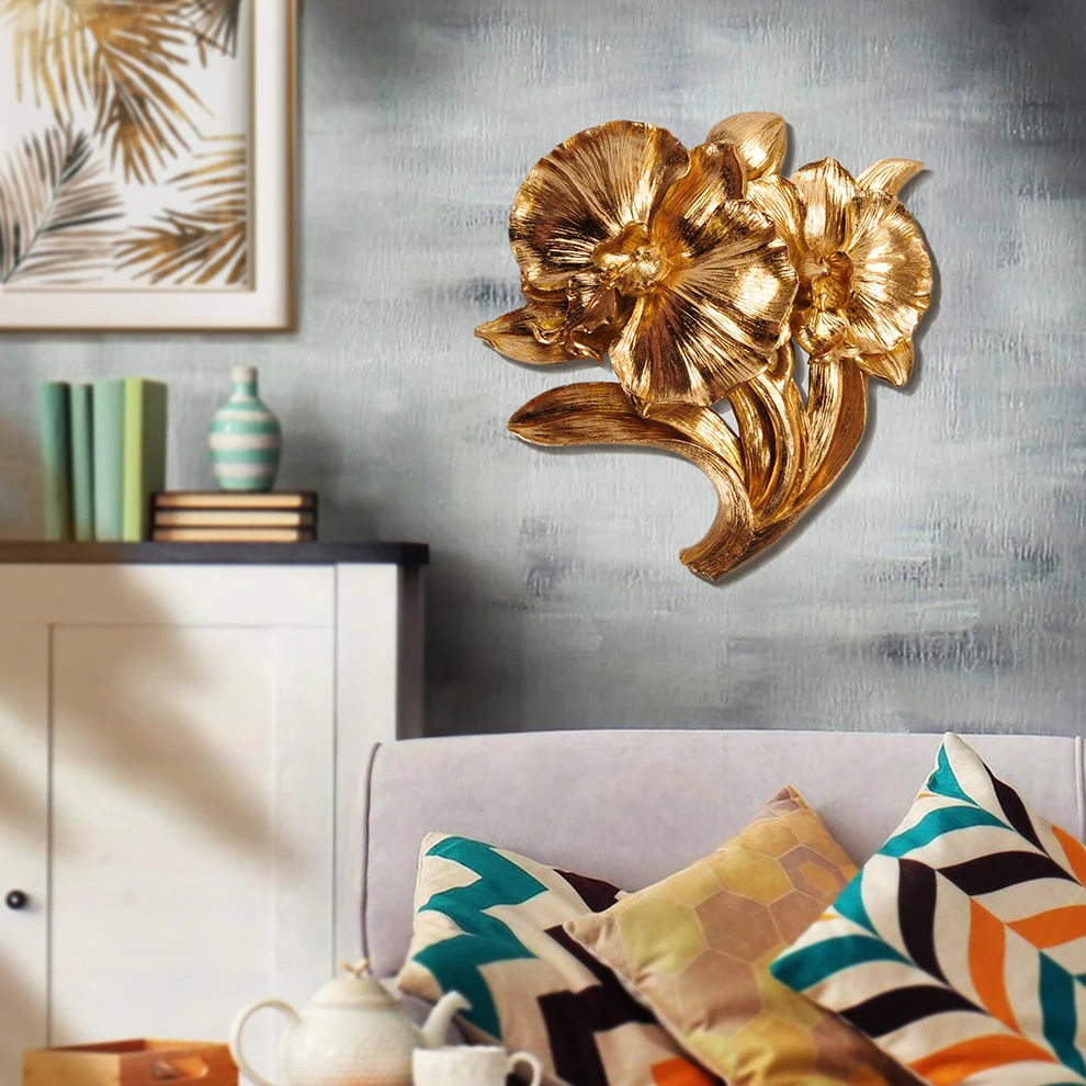 Wholesale factory customized Home decorations golden foil resin figurines moth orchid decorative craft