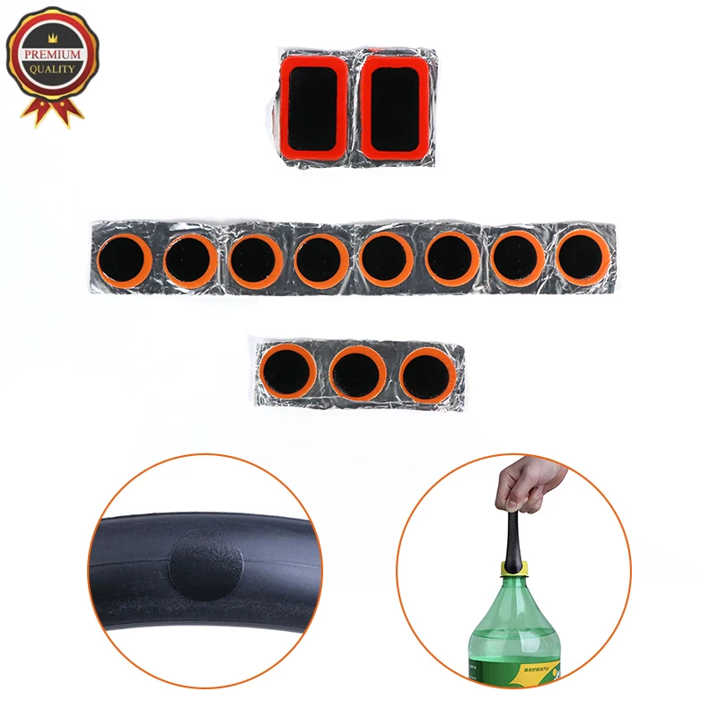 Bicycle Inner Tire Patch Repair Kit with 13 PCS Vulcanizing Patch 6  Glueless Puncture Patchs 4 Metal Scuffer and Storage Box