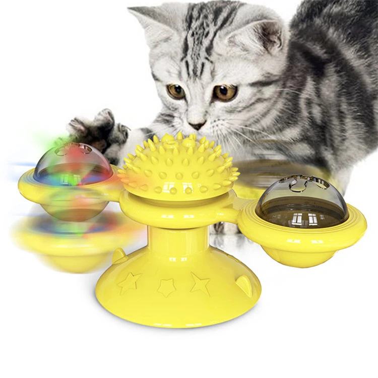
Rotary Tickling Luminous Ball With Suction Cup Rubbing Brush Catnip Ball Spinning Pinwheel Cat Toy 