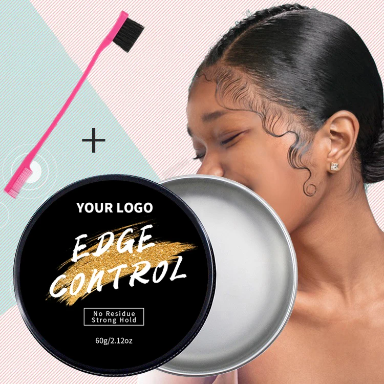 Mini hair wax Private Label No Flaking Peach Scent Edge Wax Control Gel Pink Brush With Logo hair wax And Hair Products