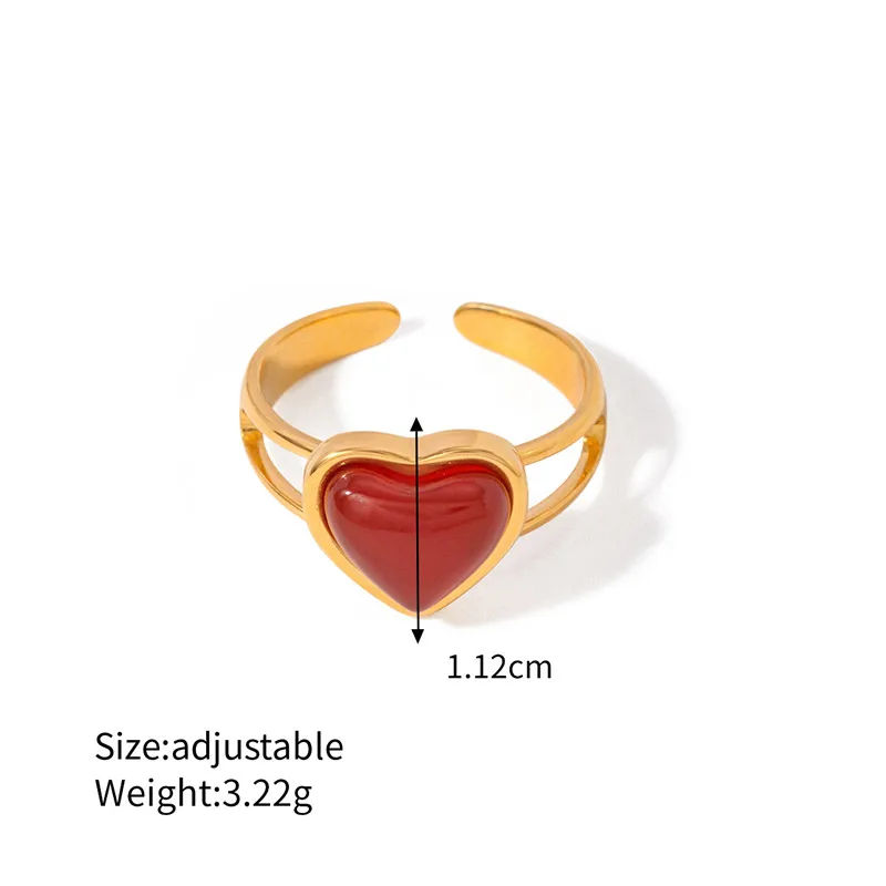 New 18k Gold Stainless Steel Red Agate Ring Niche Light Luxury Inlaid Red Agate love Ring