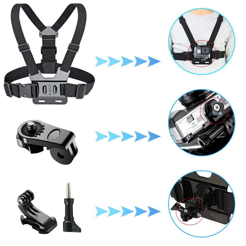 Нагрудный ремень Chesty совместим с экшн-камерами GoPro Hero 8 Black 10 9 7 6 5 4 3 + Osmo
