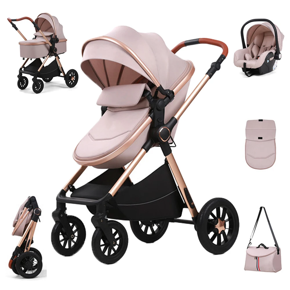 High Landscape Two Way Push Baby Pushchair Prams Light Weight Folding Baby Strollers Car Seat Travel System Baby Stroller 3 in 1