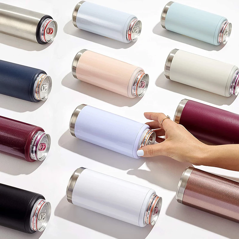 Custom Color Steel Sublimation Can Cooler Keep Drinking Cold Metal Insulated Vacuum Beer Beverage Wine Bottle Skinny Can Cooler